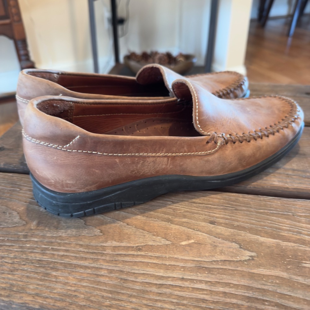 Johnston & Murphy Mens Brown Leather Moccasin Loafers Slip On Dress Shoes 10.5M - Picture 4 of 8